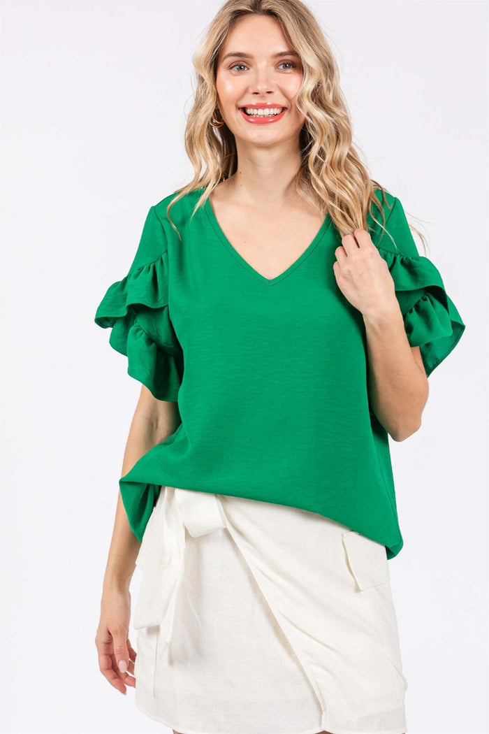 GeeGee Ruffled V-Neck Blouse