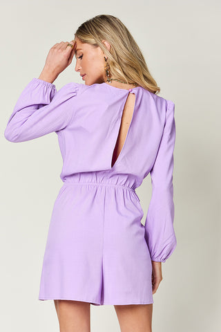 Double Take Drawstring Long Sleeve Romper