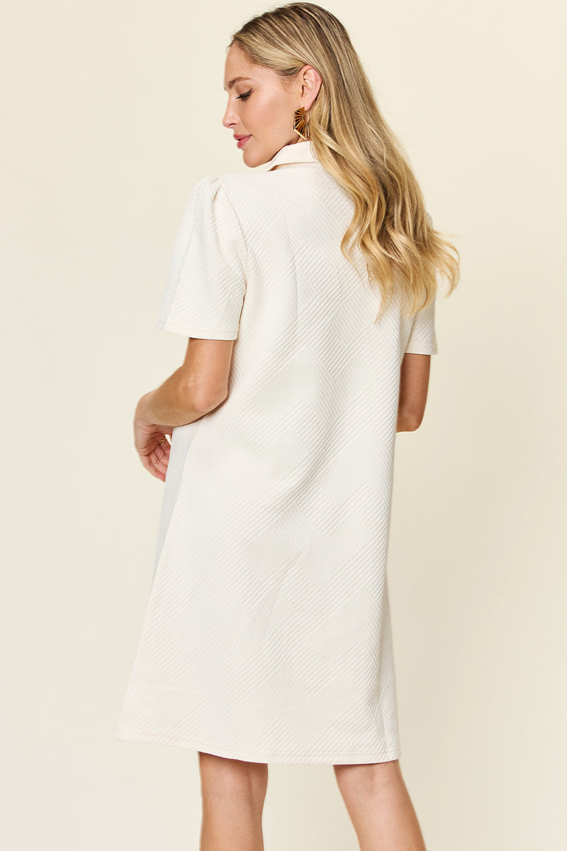 Double Take Texture Collared Neck Short Sleeve Dress