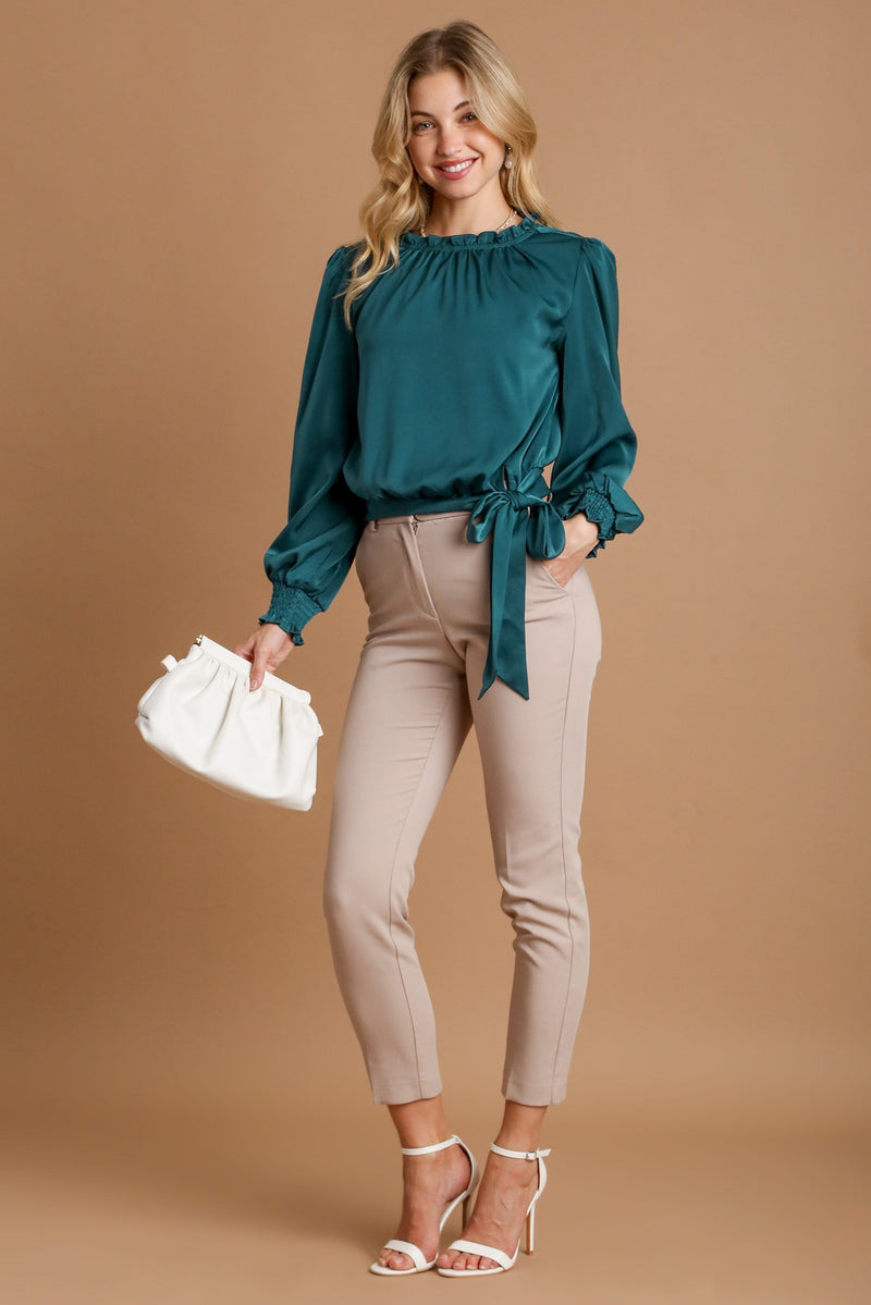 Frill Tied Hem Long Sleeve Blouse