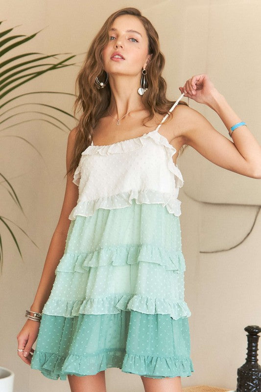 Swiss Dot Ruffled Tiered Mini Dress