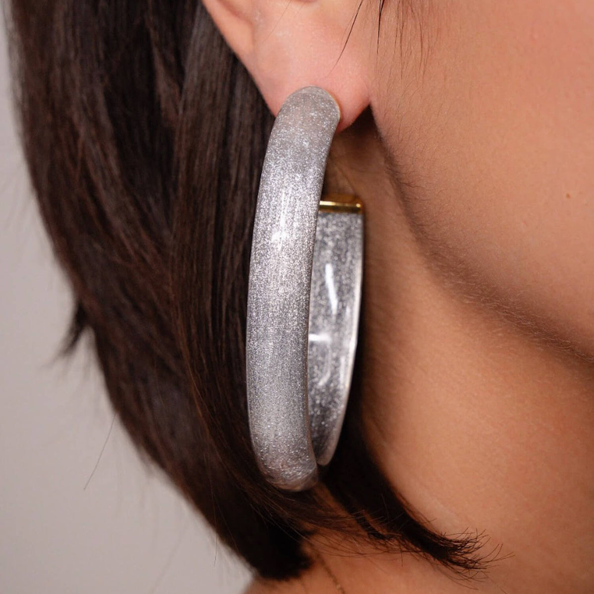 XL Oval Illusion Neutral Lucite Hoop Earrings
