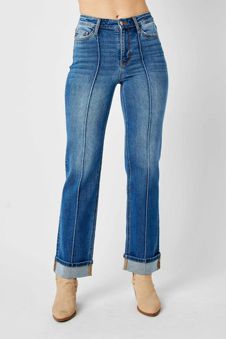 High Waist Front Seam Detail Straight Jeans