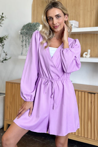 Double Take Drawstring Long Sleeve Romper