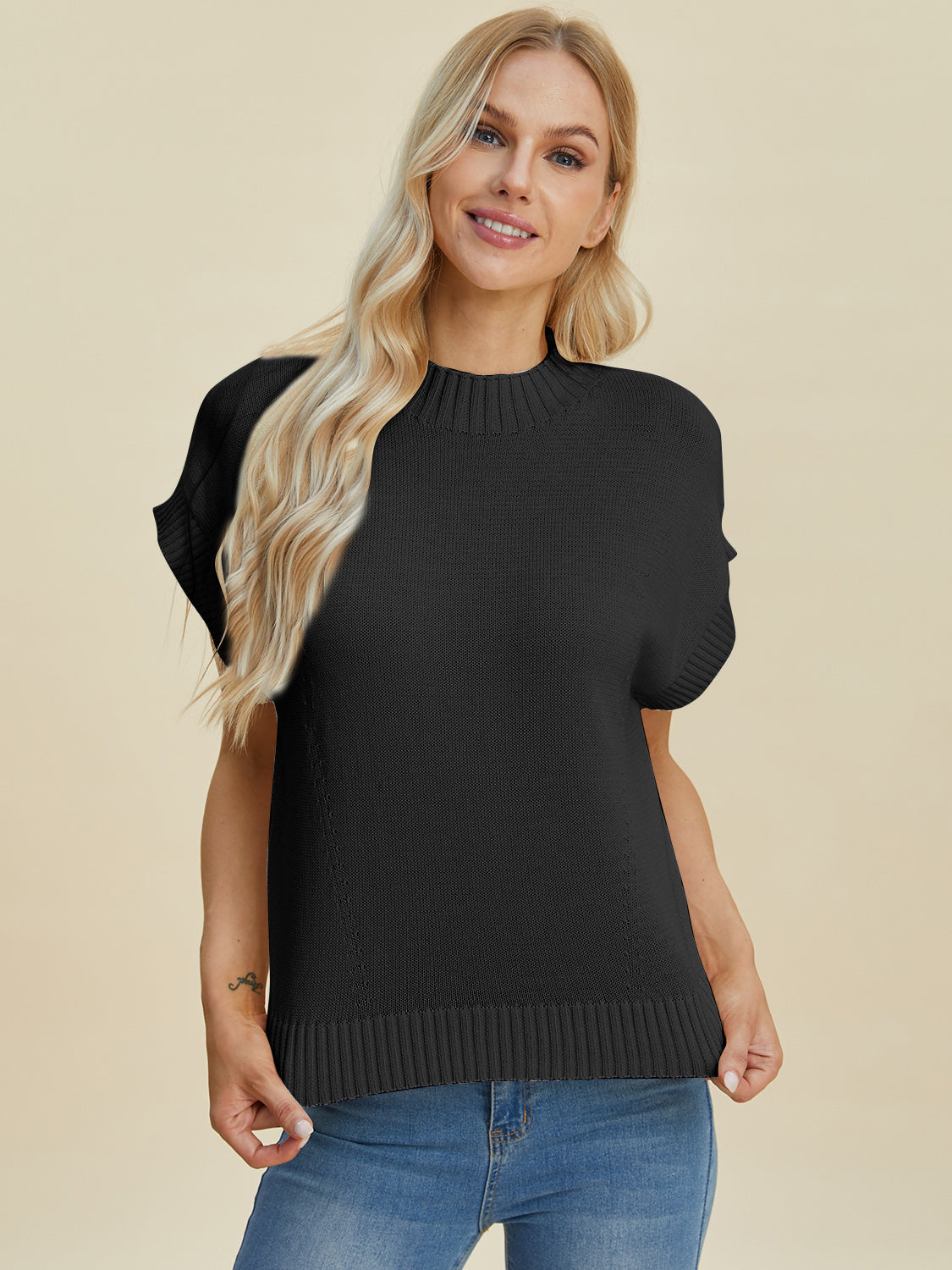 Double Take Mock Neck Short Sleeve Sweater