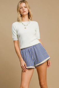 Elastic Waist Striped Shorts with Pockets