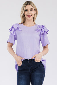 Celeste Ruffle Layered Short Sleeve Texture Top