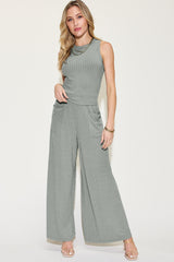 Basic Bae Ribbed Tank & Wide Leg Pants Set