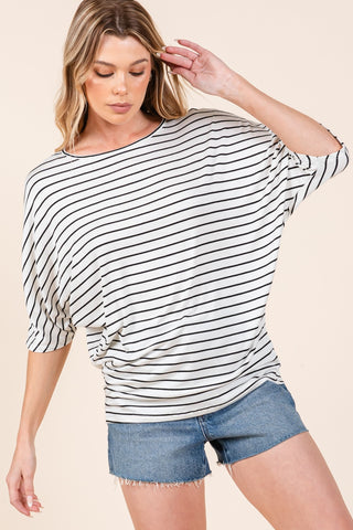 BOMBOM Striped Boat Neck Dolman Sleeve Top