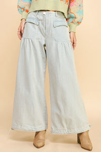 Drawstring Hem Wide Leg Mid Rise Jeans