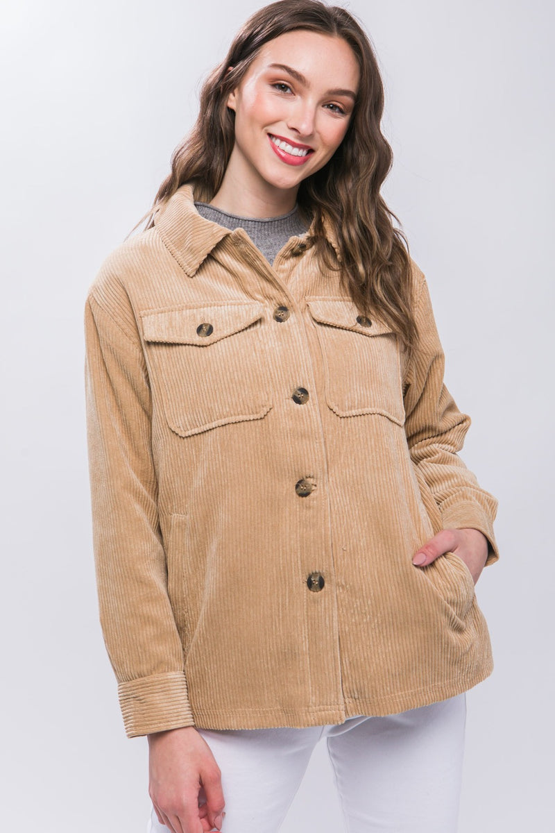 Love Tree Corduroy Button Up Jacket with Sherpa Inside