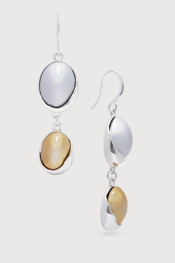 Colorful glass orb dangle earrings by SAACHI featuring two vibrant, round glass orbs hanging from delicate hooks.
