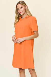 Double Take Texture Collared Neck Short Sleeve Dress