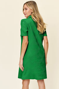 Double Take Texture Collared Neck Short Sleeve Dress