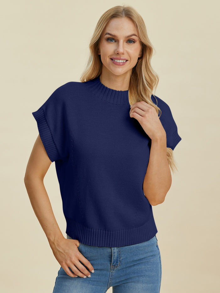 Double Take Mock Neck Short Sleeve Sweater