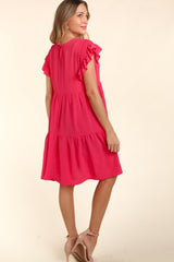 Haptics Smocking Ruffle Short Sleeve Dress with Pockets