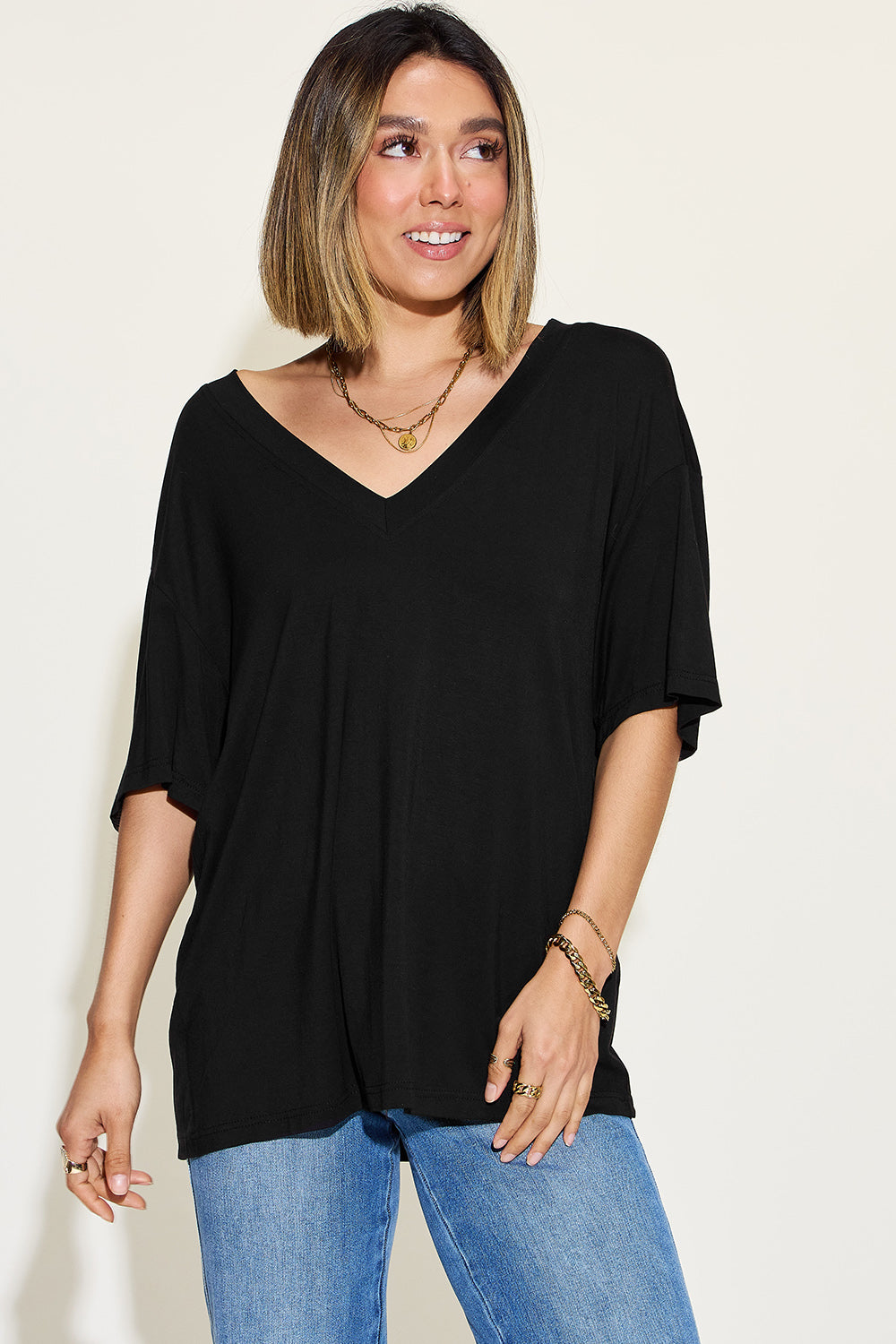 Basic Bae Bamboo V-Neck Drop Shoulder T-Shirt