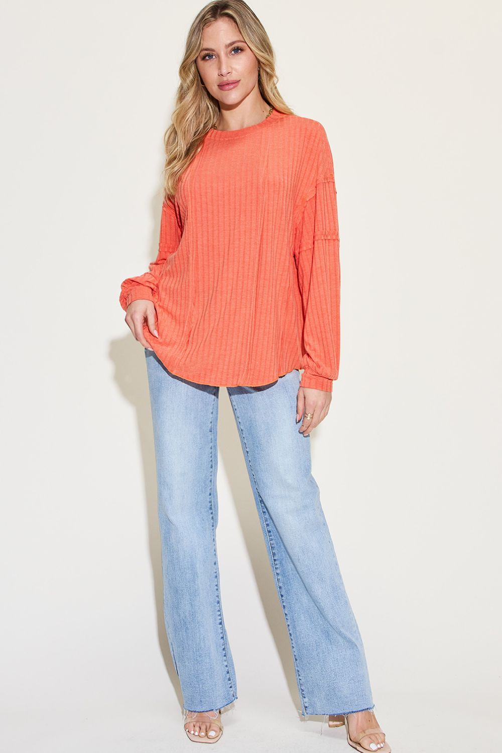 Basic Bae Ribbed Round Neck Long Sleeve T-Shirt