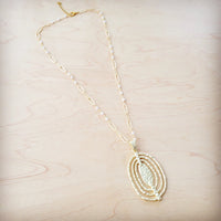 **Matte Gold Multi-Oval Pendant on Pearl and Gold Chain Necklace 261u