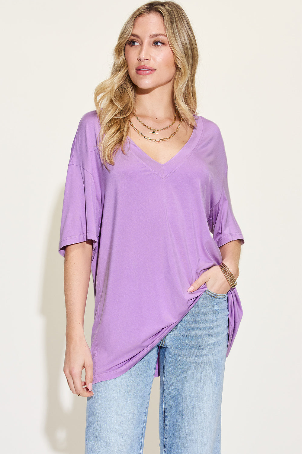 Basic Bae Bamboo V-Neck Drop Shoulder T-Shirt