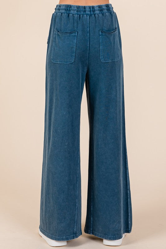 Mineral Wash French Terry Drawstring Wide Leg Pants