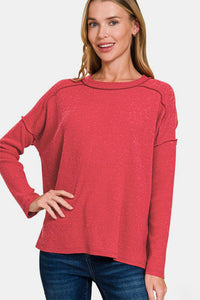 Exposed Seam Brushed Round Neck Sweater