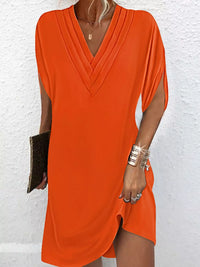 Plus size Trendsi full size mini dress with V-neck and slit sleeves in a stylish design.