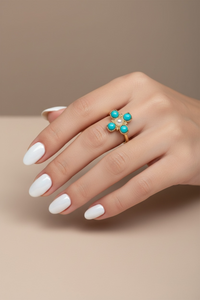 Turquoise Pearl Glory Cross Ring