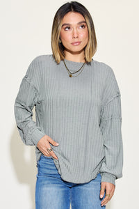 Basic Bae Ribbed Round Neck Long Sleeve T-Shirt