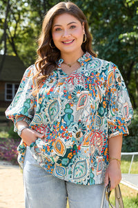 Multicolor Bohemian Abstract Print V Neck Blouse