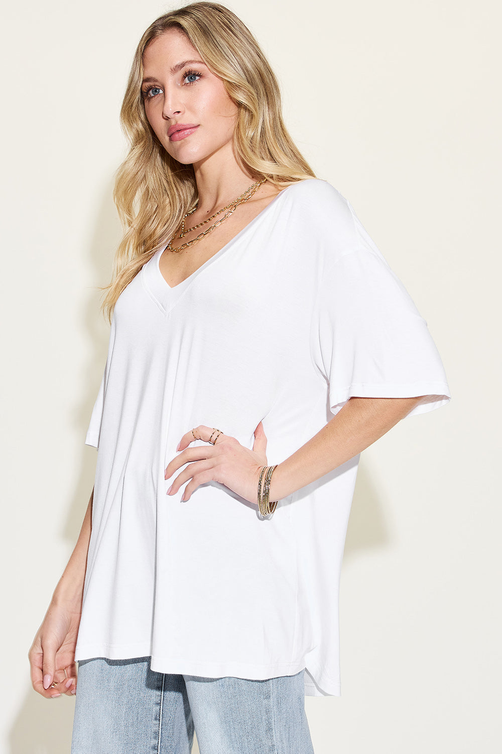 Basic Bae Bamboo V-Neck Drop Shoulder T-Shirt