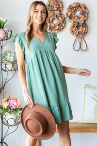 Heimish Short Sleeve V Neck Ruffled Hem Dress