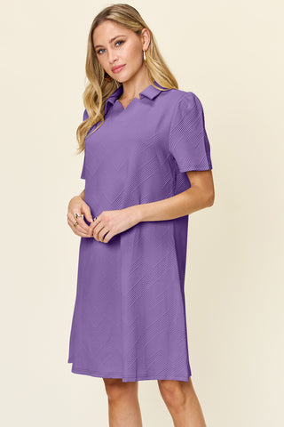 Double Take Texture Collared Neck Short Sleeve Dress