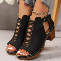 Open toe block heel sandals by Trendsi featuring tan straps and a sturdy block heel for stylish summer footwear.