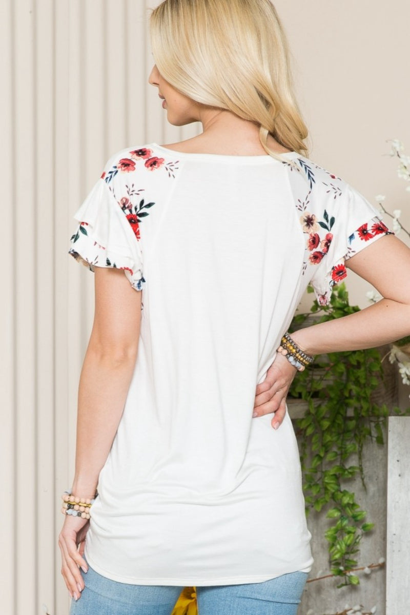 Celeste Floral Contrast Short Sleeve Top