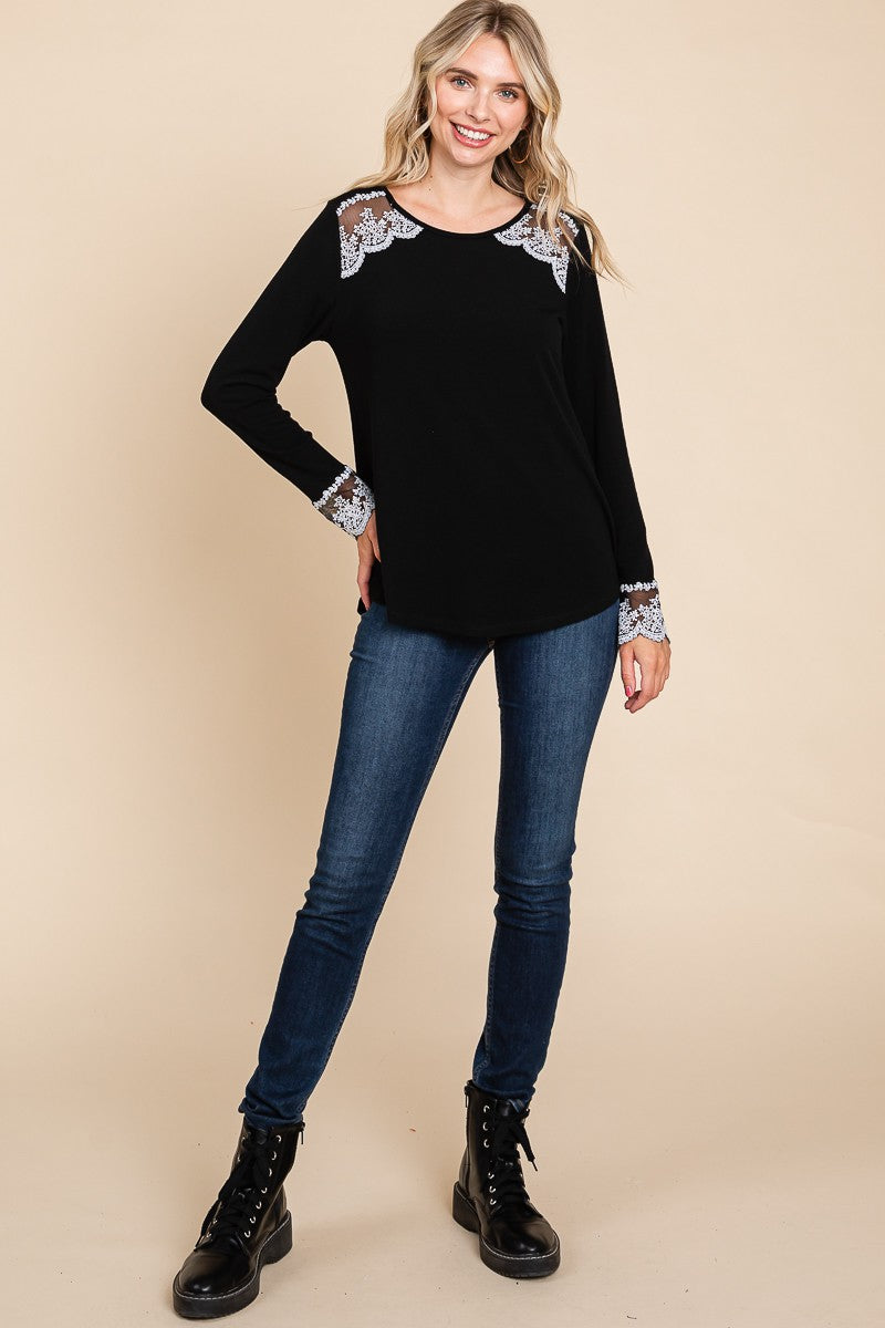 Super Lady Lace Detail Round Neck T-Shirt