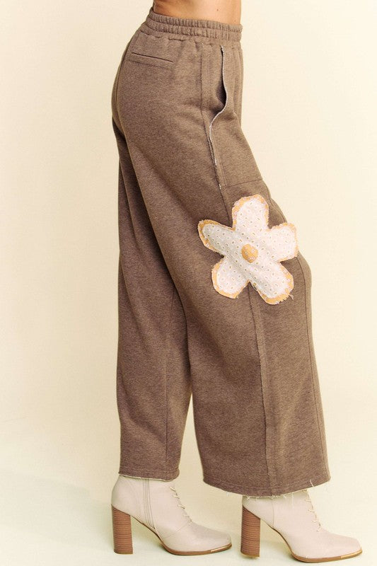 Flower Patch Elastic Waist Wide Leg Pants