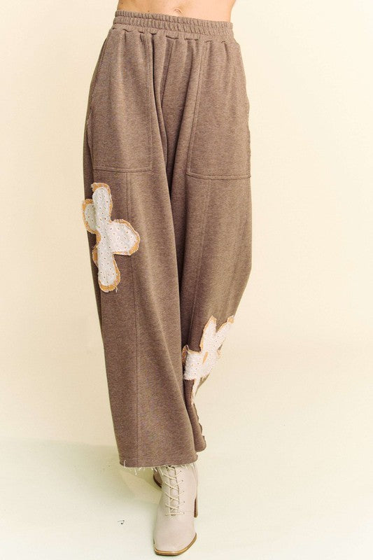 Flower Patch Elastic Waist Wide Leg Pants