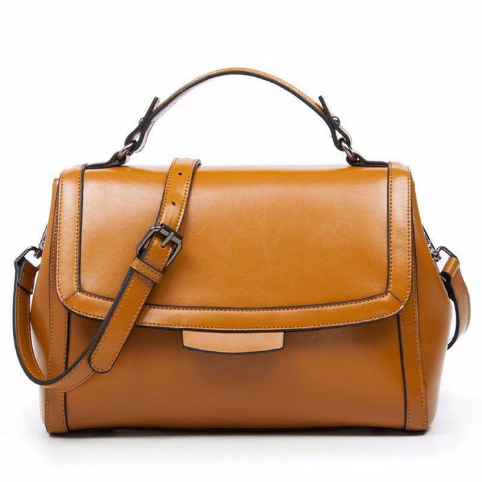 Luxury Genuine Leather Fashion Handbag - Premium Black & Retro Brown