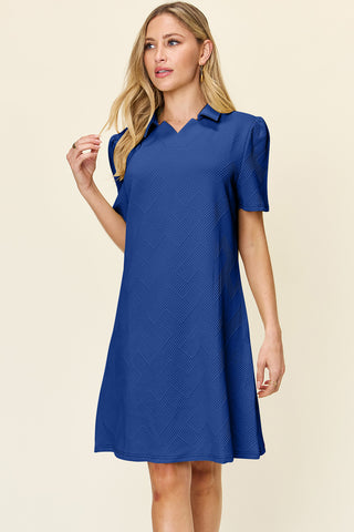 Double Take Texture Collared Neck Short Sleeve Dress