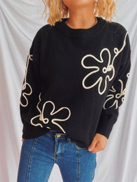 Flower Round Neck Long Sleeve Sweater