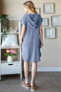 Heimish Ribbed Short Sleeve Hooded Dress