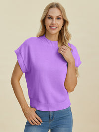 Double Take Mock Neck Short Sleeve Sweater