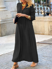 Trendsi solid color maxi shirt dress featuring a relaxed fit and button-down design, perfect for casual wear.
