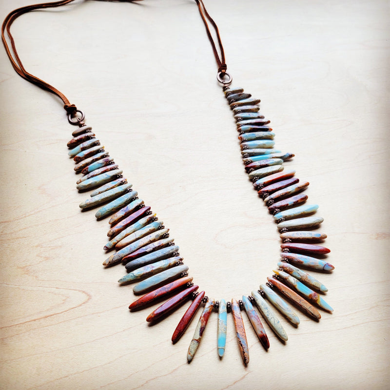 Aqua Terra Slab Necklace with Genuine Leather Ties 250b