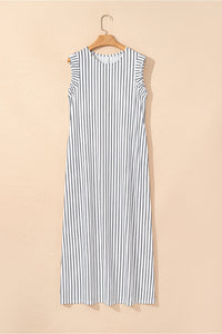 Black White Striped Round Neck Maxi Vest Dress