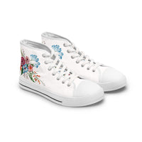 Womens White High Top Sneakers with Vibrant Wildflower Design