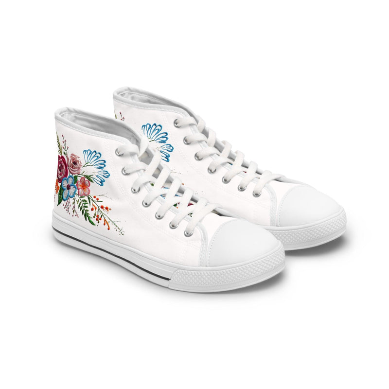 Womens White High Top Sneakers with Vibrant Wildflower Design