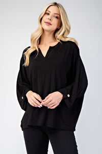 Celeste pNotched Three-Quarter Sleeve Blouse