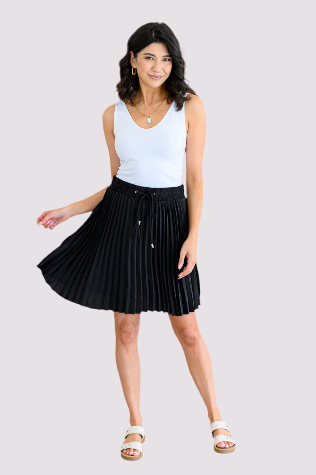 Just a Flirt Pleated Poly Satin Skirt